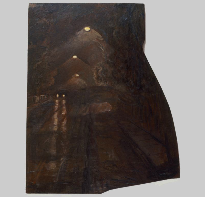 1988, oil on shaped canvas, 58 ½ x 46 ½ in. (Collection: Ruth Kolb)