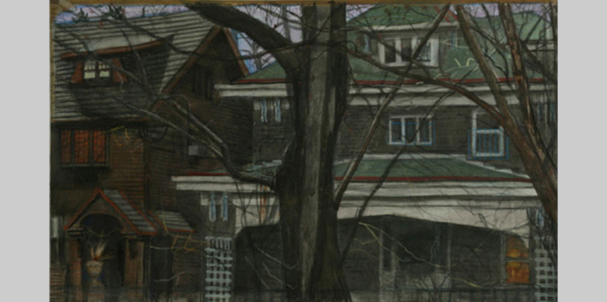 2007, watercolor, gouache & colored pencil, 14 x 24 in. (Collection: Joan Shoemaker)