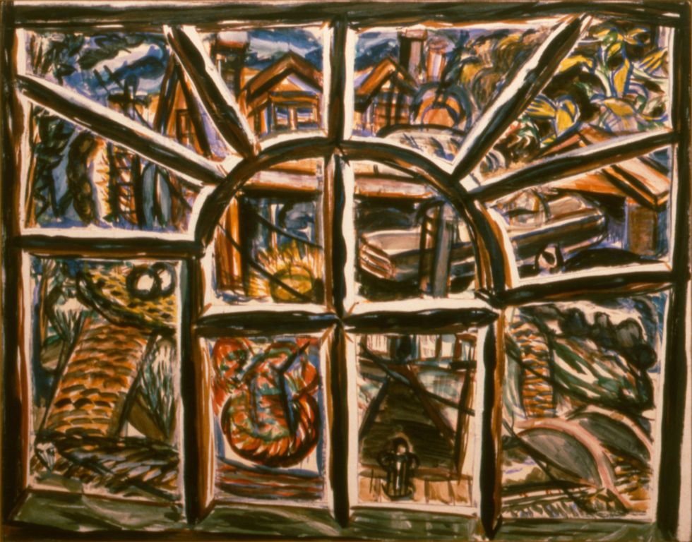 1977, watercolor, collage and oil on canvas, 41 x 51 in. (Private Collection)