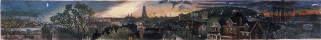 1987, watercolor, gouache and colored pencil on paper, 7 x 49 in. (Collection: Dr. Elaine A. King)