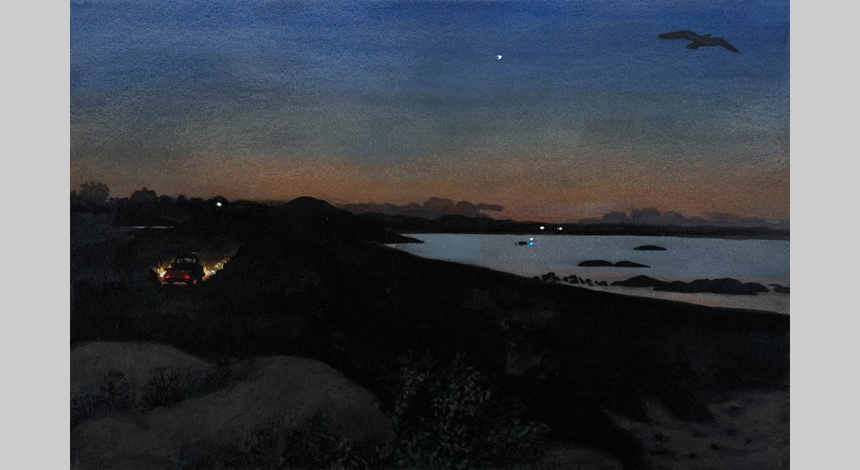 2006, watercolor, gouache, colored pencil, charcoal & pastel on paper, 32 ½ x 47 ½ in. (Collection: George Loewenstein)