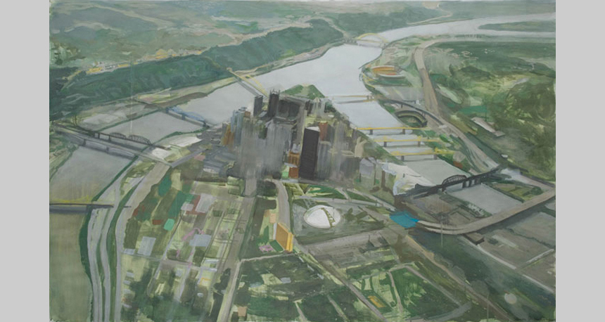 2006, watercolor, gouache, charcoal, graphite & colored pencil, 50 ½ x 79 ½ in. 