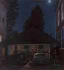 Streeter in the Garage,  2000, oil on canvas, 75 ½  x 67 ½ in., collection: George Loewenstein