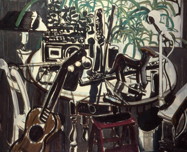 Music Table #1, 1979, oil on canvas, 39 x 47 in., collection: Private