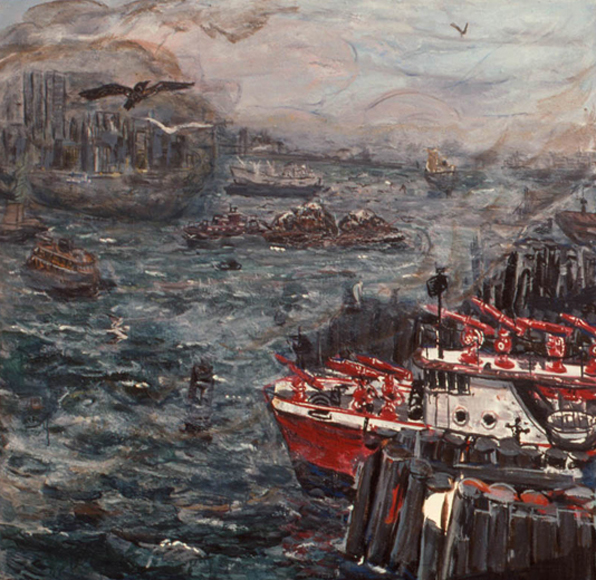 The Fireboat, 1976, oil on canvas, 54 x 54 in., collection: B. Owen Williams