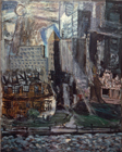 Battery Park, 1975, oil, enamel and sand on canvas, 62 x 49 in.