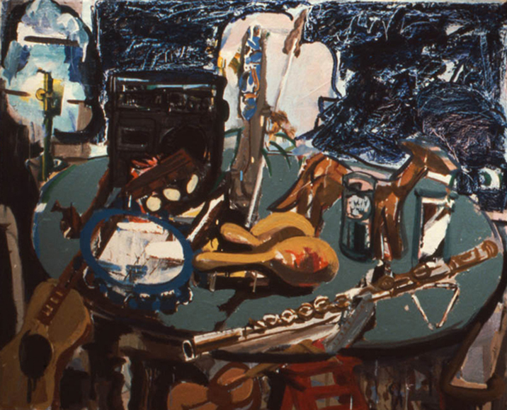 Music Table #2, 1979, oil on canvas, 39 x 47 in., collection: Lee McClure