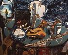 Music Table #2, 1979, oil on canvas, 39 x 47 in., collection: Lee McClure