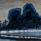 PA Turnpike #3, 1983, oil on canvas, 44 x 44 in., collection: Berkman, Russland, Pohl & Lieber