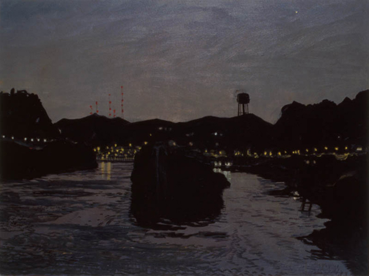 The River Near Sharpsburg, 1987, oil and enamel on canvas, 50 x 66 in., collection: Private