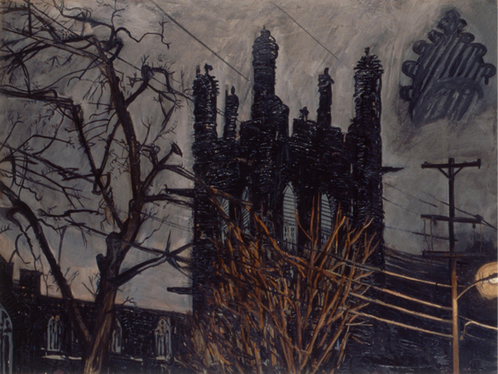 Riverside Drive, 1987, oil on shaped canvas, 72 x 61 in., collection: William F. Cornell