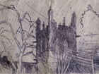 Study for Church of Ascension, 1987, ballpoint pen on paper, 4 ½ x 6 in.