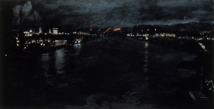 Near McKees Rocks, 1992, oil on canvas, 38 x 73 in., collection: Meyer, Unkovic & Scott
