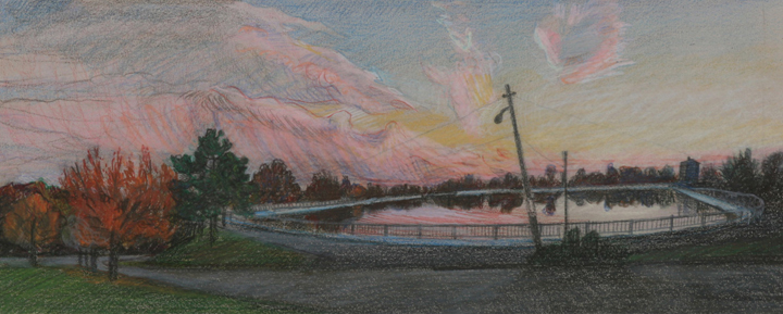 Reservoir / Election Day 2008 #1, 2008, colored pencil, 6 ¼ x 15 ½ in.