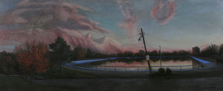 Reservoir / Election Day 2008, 2010, oil on canvas, 28 ½ x 68 ½ in.