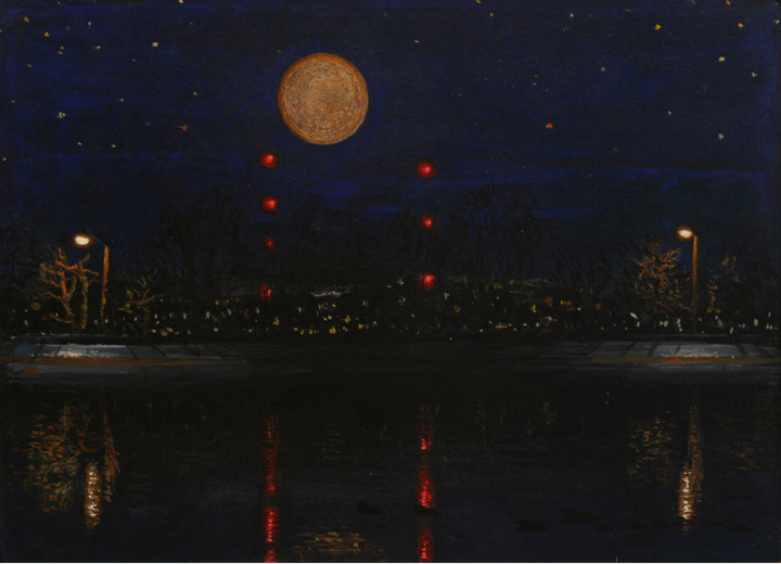Reservoir / Twins (Study #2), 2009, gouache, 6 ½ x 9 in., collection: Tavia La Follette and Gary Huck