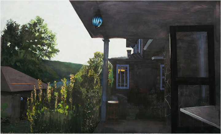 Kimberly’s Porch, 2006, gouache, charcoal, and colored pencil on paper, 47 ½ x 79 in. (add collection credit: Kimberly Latte) 