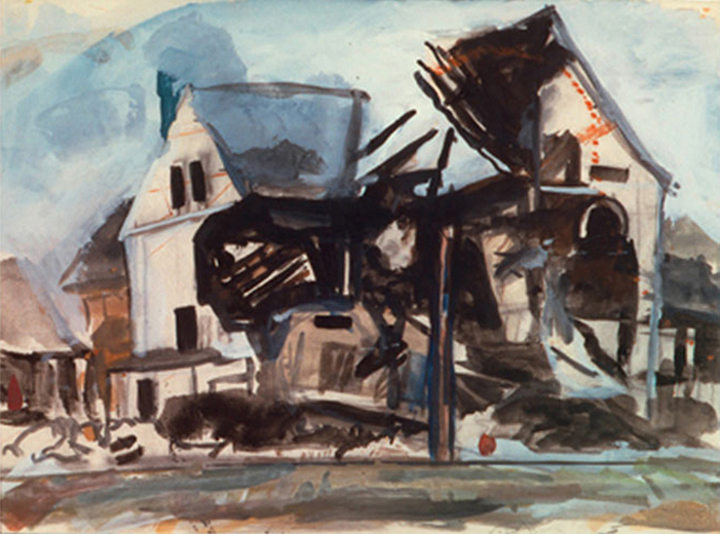 Demolition, 1981, watercolor and gouache, 22 x 30 in. (collection: R. Weis)