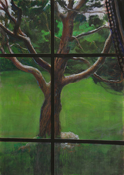 Juniper Tree / Window, 2008, watercolor, gouache, charcoal and pencil on paper, 42 x 30 in.
