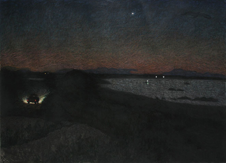 Daybreak at the Harbor, 2006, watercolor, gouache, colored pencil, charcoal and pastel on paper, 32 ½ x 47 ½ in.