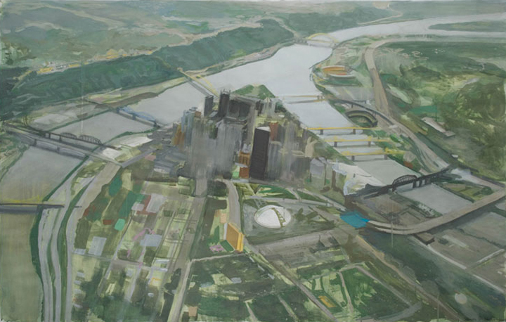 Pittsburgh from the Air, 2006, watercolor, gouache, charcoal, graphite and colored pencil on paper, 50 ½ x 79 ½ in.