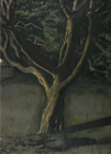 Tree and Garage, 2006, gouache, charcoal, colored pencil and pastel on paper, 69 x 49 ½ in.