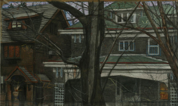Neighbors, 2007, watercolor, gouache and colored pencil, 14 x 24 in. 