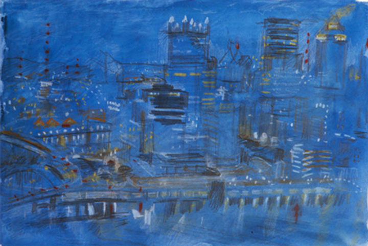 Excellent View, 1985, watercolor, graphite and colored pencil, 10 ½  x 15 in.