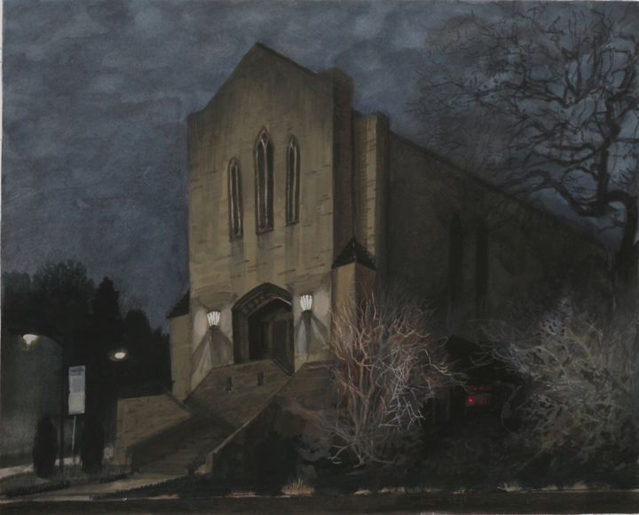 Waverly Church, 2012, watercolor, gouache, and colored pencil, 16 ¼ X 20 ½ in.